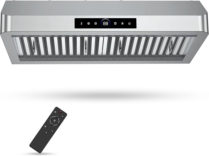 30 Inch Under Cabinet Range Hood with 1200CFM Powerful Suction,Stainless Steel Ducted Vent Hood with 4 Speeds,Smart Touch Panel, 3W LED Lights, Quiet Kitchen Exhaust Hood,18B-E30