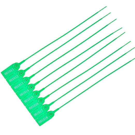 Plastic Numbered Security Seal Pull Tight Padlock Safety Tag Tamper Proof Tie Disposable Self-Locking Seals 11” Length,100pcs (Green)