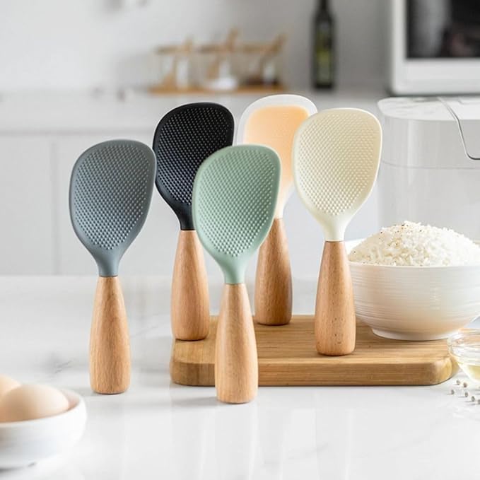 White Standing Silicone Rice Spoon Paddle, Rice and Potato Servers,Household Rice Shovel Heat Resistant Anti-scalding Rice Scooper, Serving Spoons