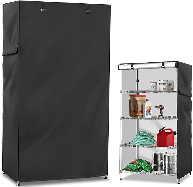 Wire Shelf Cover,600D Heavy Duty 100% Waterproof Shelf Covers for Wire Shelving,Outdoor Storage Shelves Cover for Metal Rack,48" W x 18" D x 72" H,Black