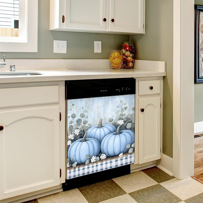 Autumn Pumpkin Plaid Dishwasher Magnet Cover for The Front Dishwasher Door Cover Panel Decals Magnetic Refrigerator Cover for Kitchen Farmhouse Home Decor 23 X 26 in