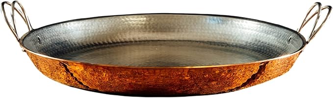 Sertodo 15 Inch Hand-Hammered Copper Paella Pan | Heavy-Gauge Pure Copper Frying Pan & Skillet | Artisan Cookware for Cooking & Serving – Alicante Style