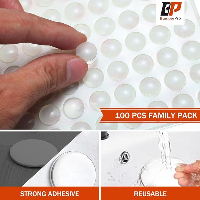 100PCs Clear Cabinet Door Bumpers 1/2", Self Adhesive Silicone Clear Rubber Bumpers for Cabinet Doors, Rubber Stoppers for Furniture, Adhesive Rubber Feet Pads, Drawer Stops, Cabinet Stoppers