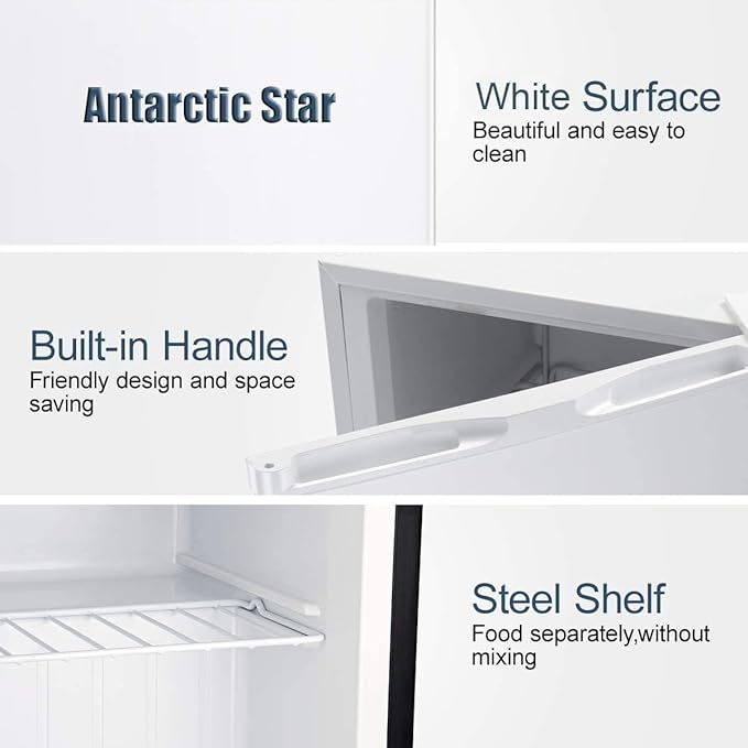 Antarctic Star 2.1 Cu.Ft Upright Freezer, Ultra-Compact Mini Freezer with Reversible Door, 7-Temp Control, Removable Shelves, Stainless Steel for Dorm, Home, Office, White