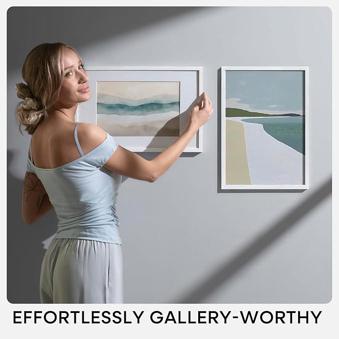 Homeforia White Frame 11x14 Wood, High End Oak 11x14 Picture Frames with Mat 8x10, 11 x 14 White Wooden Poster Frame Matted to 8 x 10 inch Photo, 14by11 Thin Frames, Tempered Glass, Wall Kit, Set of 1