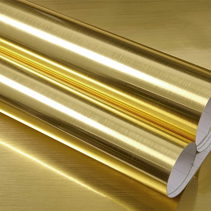 Hopepak 17.3''x197'' Gold Contact Paper Peel and Stick Metallic Self Adhesive Removable Wallpaper Waterproof Vinyl Roll for Furniture Shelf Liner Kitchen Appliances DIY Decor
