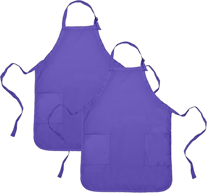 DALIX Apron Commercial Restaurant Home Bib Spun Poly Cotton Kitchen Aprons (2 Pockets) (2, Purple)