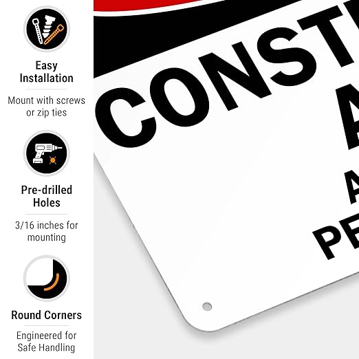 Danger Construction Area Sign, Authorized Personnel Only Sign, 10x14 Inches, 55 mil Thick HDPE (high Density polyethylene), Made in USA