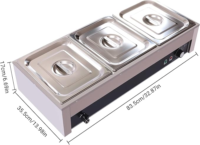 Electric Buffet Steam Table Food Warmer, 1500W 3-Pan Commercial Bain Marie Buffet Warmer, 21Qt Countertop Steam Food Warmer Server, 86℉-230℉Temp Control, for Party Catering Restaurant
