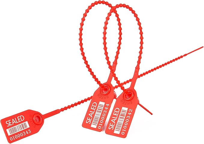 500 Red Plastic Barcode Seals, Numberd Plastic Tamper Seals Security Tags, Pull-Tite Safety Zip Ties, Tamper Proof Tags Plasic Locks for Fire Extinguishers