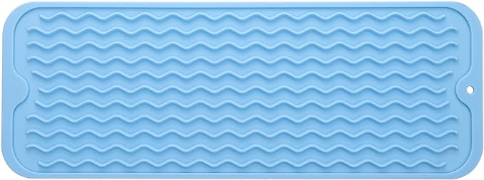 Silicone Dish Drying Mat for Multiple Usage,Easy clean,Eco-friendly,Heat-resistant Silicone Mat for Kitchen Counter,Sink,Bar,Bottle,or Cup Light Blue M 17 inches x 6 inches