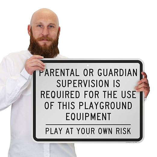 SmartSign 18 x 24 inch “Parental Or Guardian Supervision Required For Playground Equipment - Play At Your Own Risk” Metal Sign, 80 mil Laminated Rustproof Aluminum, Black and White, Made in USA