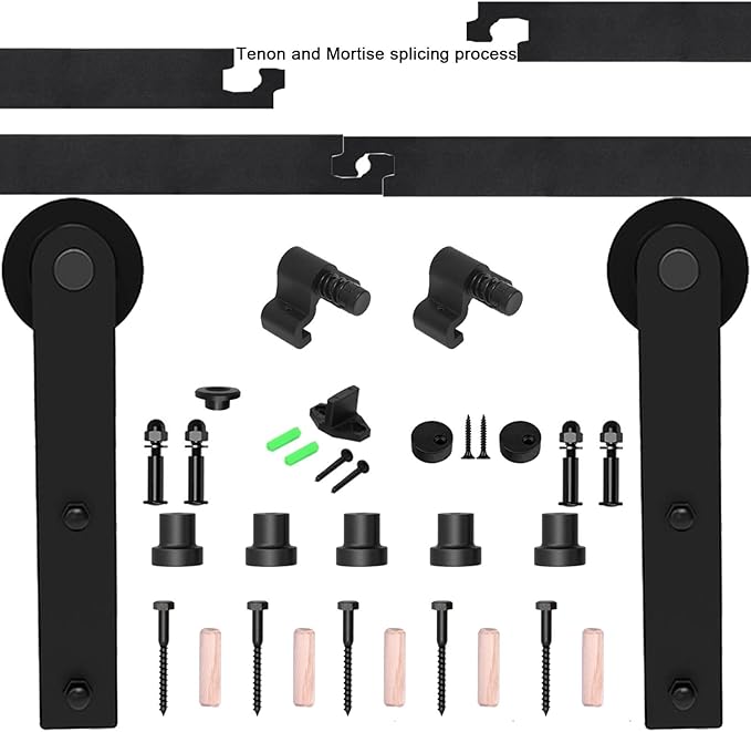 CCJH 20FT/236“ Sliding Barn Door Hardware Kit, Heavy Duty, Smoothly and Silently, Easy to Install, Fit 60" Width Double Door Panel, I Shaped Hangers Black