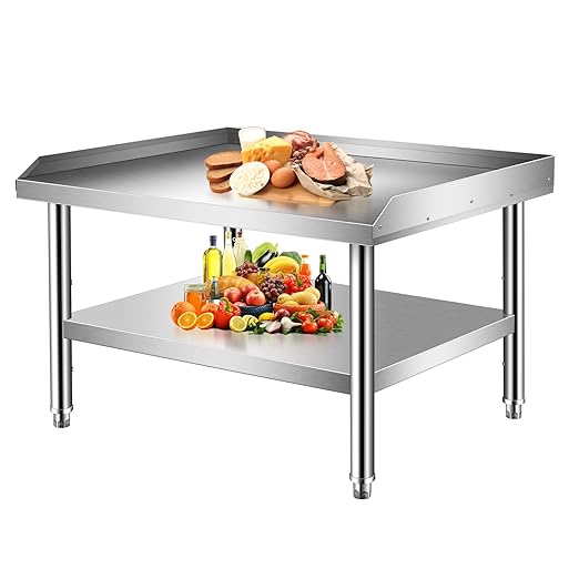 Stainless Steel Grill Equipment Stand Table with Adjustable Storage Undershelf, Great for Hotel, Home, and Restaurant Kitchen Switchgold, 36x30x24