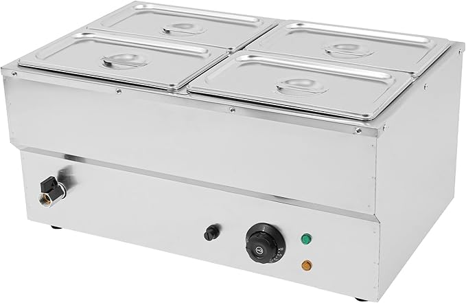 4 Pan Commercial Food Warmer,110V Electric Stainless Steel Steam Food Warmer with Lid,Electric Bain Marie Countertop with Temperature Control for Catering,Restaurant,Party (Small 4-Pan)