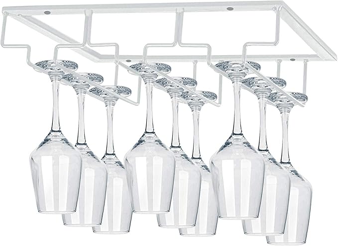 MOCOUM Wine Glass Rack, 3 Rows, White, Under Cabinet, Stemware Hanger, 1 Pack