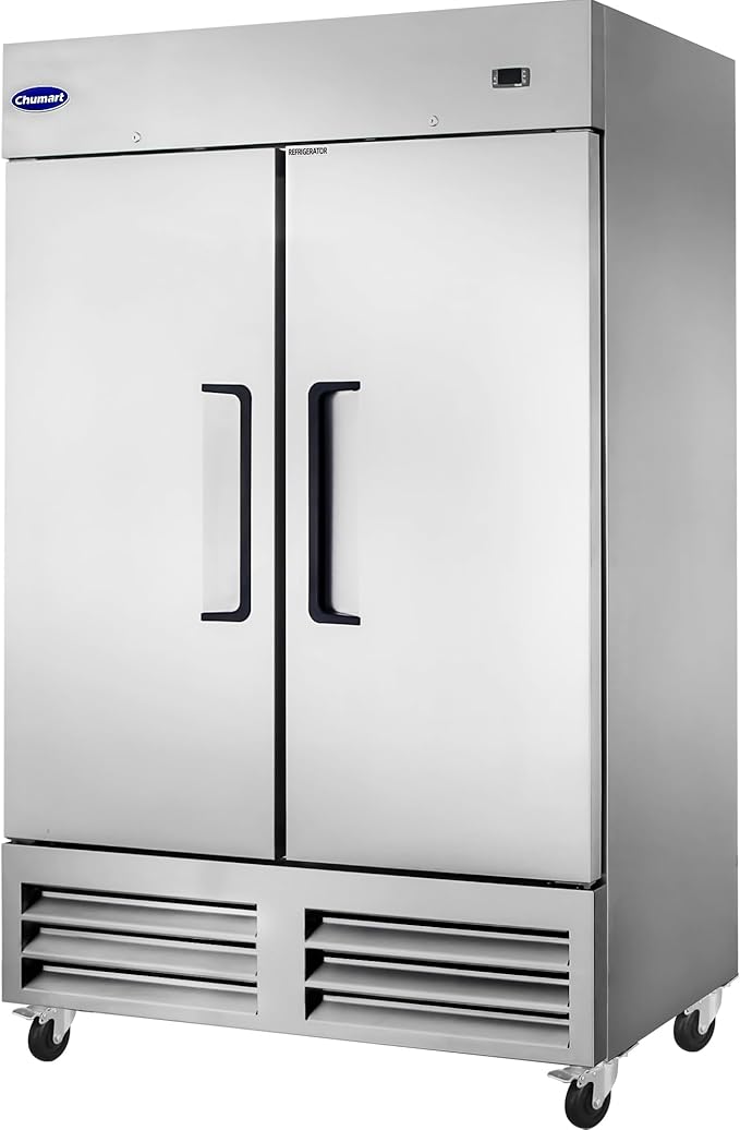 54" W Commercial Refrigerator with 2 door Stainless Steel 49 Cu. Ft Reach-in Refrigerator 6 Adjustable shelves Fan Cooling Fridge for Restaurant, Commercial Kitchen, Shop, ETL Certification