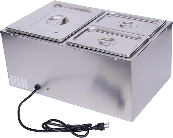 Electric Steam Table Food Warmer 3-Pan 600W Commercial Buffet Servers and Warmers, 22Qt Stainless Steel Electric Buffet Food Warmer, Restaurant Catering Buffet Warmer, 86-185℉ Temp Control