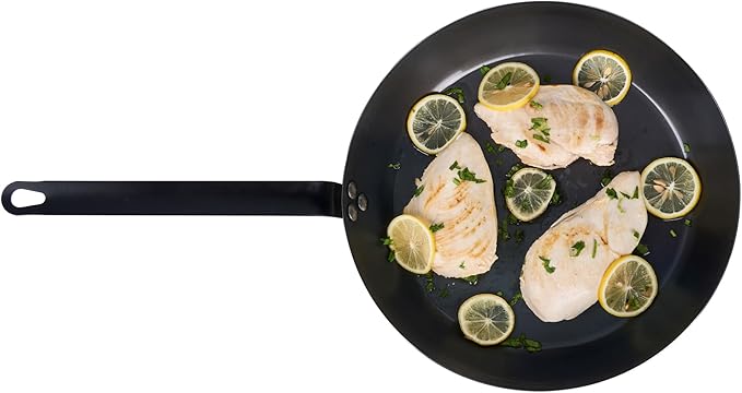 Restaurantware-Met Lux 13 Inch Fry Pans, 6 Lightweight Frying Pans - Induction-Ready, Triple-Riveted, Black Carbon Steel Cooking Skillets, Durable, For Searing, Sauteing, And Browning Food