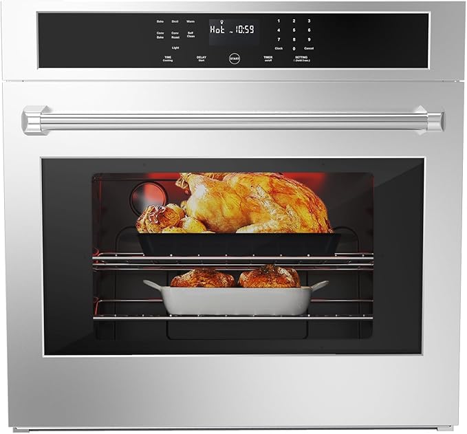 30 in Built-in Electric Wall Oven,4.8 Cu.Ft Stainless Steel with Self-Cleaning,Touch Glass Control & Child Safety Lock,3800W Convection System,Blue Enamel Interior