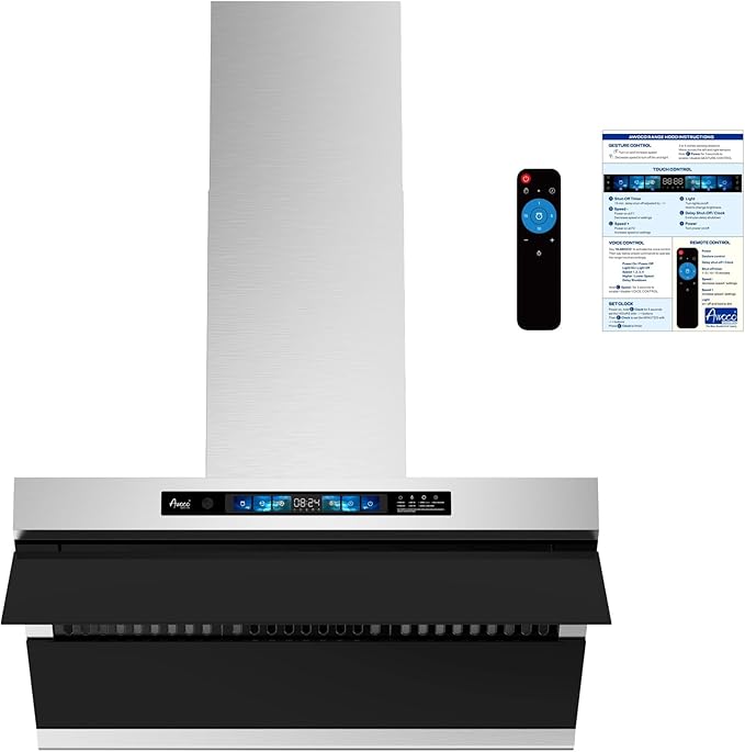 Awoco 36" Wall Mount Range Hood, Side-Draft Design, 4 Speeds Exhaust Fan with 800 CFM, Voice, Gesture, Touch & Remote Control, 6" Vent, Dimmable LED Light Bars, Adjustable Chimney up to 39"