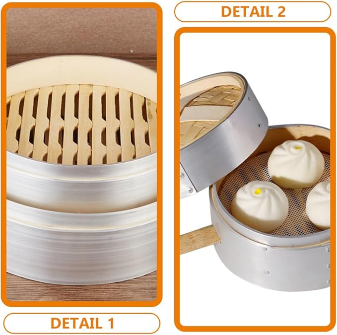 Steamer for Cooking Vegetables and Dumplings 20cm Double Ear with Aluminum Rim and Lid, Food Steamer Basket for Home and Commercial Use