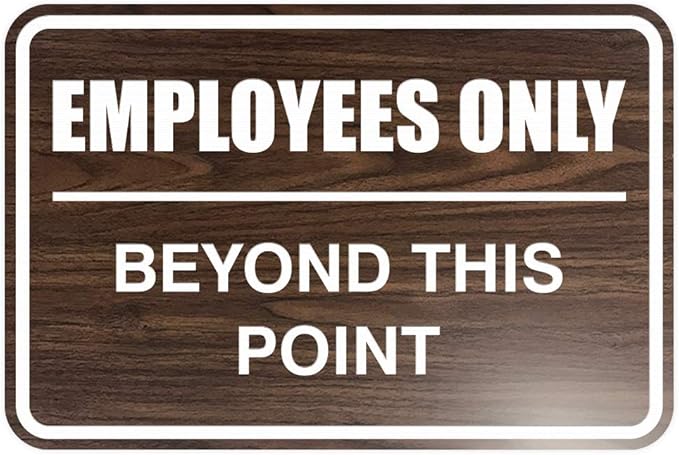 All Quality Classic Framed Employees Only Beyond This Point Wall or Door Sign | Easy to Install Business Signage - Large (Walnut) 1 Pack
