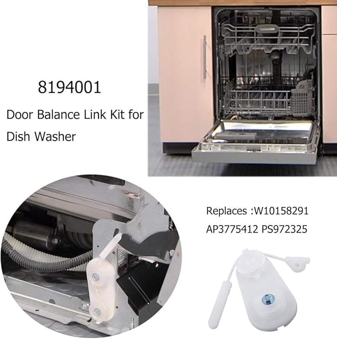 Dishwasher Door Balance Link Kit 8194001 for Whirlpool Kenmore KitchenAid Dishwashers Replaces W10158291 8194001VP 8270018 PS972325 AP3775412