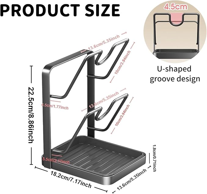 Kitchen Pot Lid Storage Rack, Stainless Steel Pot Lid Holder While Cooking for Countertop, Multifunctional Pots Lids Organizer Rack with Removable Drip Tray for Spatulas, Ladles & Large Lids(Gray)