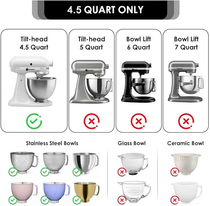 Omoiyari Premium 3-Pack Silicone Bowl Liners with Lids for KitchenAid 4.5-Qt Tilt-Head (Only), 2mm Extra-Thick Silicone,Odour-Free,Heat-Resistant,Air Valves for Dough Proofing,Dishwasher Safe,BPA Free