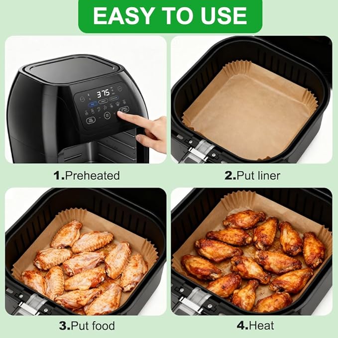 BYKITCHEN Large Air Fryer Liners for 8-12QT XL Airfryer, Compatible with CHEFMAN 8QT/ 10 QT/ 12QT & Instant Pot 10QT, 200PCS 10 Inch Disposable Airfryer Parchment Paper Liner, Air Fryer Accessories