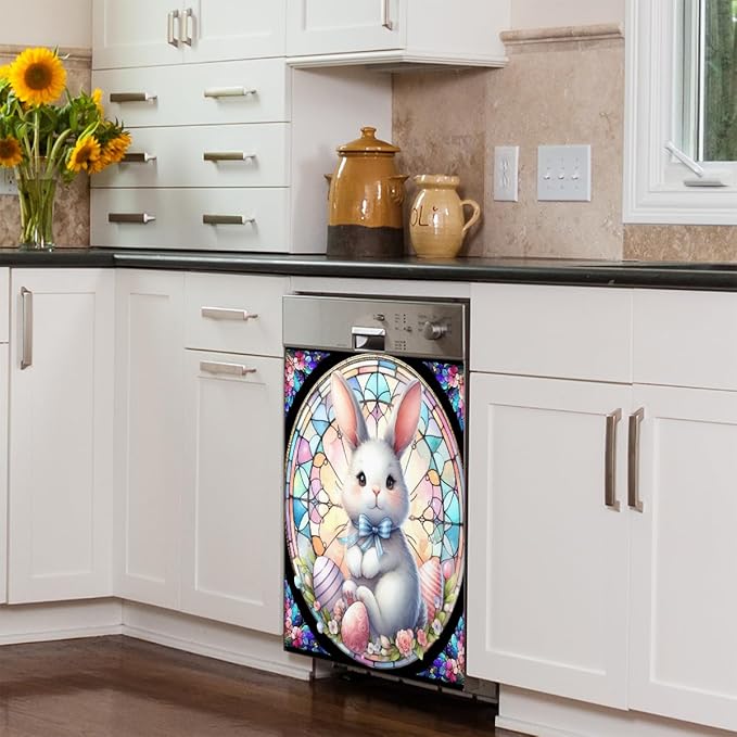 Dishwasher Magnet Cover Easter7 Front Dishwasher Cover Decoration Reusable Magnetic Door Cover Panel Decal Home Appliances Stickers Kitchen Refrigerator Fridge 23"x26"