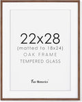 22x28 Picture Frame in Walnut, 22 x 28 Poster Frames for Wall, Solid Oak Wood Picture Frame 22"x28" with Glass, 22x28 Frame Matted to 18x24, 28x22 Wood Frame, 22 by 28 Art Frames, Walnut Color, 1 Pack
