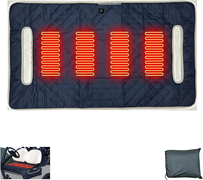 Golf cart Heated seat Cover, Non-Slip and Waterproof Winter Golf cart seat Cushion, Three Temperature Settings, Four-Zone Heating, External Power Supply/Power Bank Heating Options