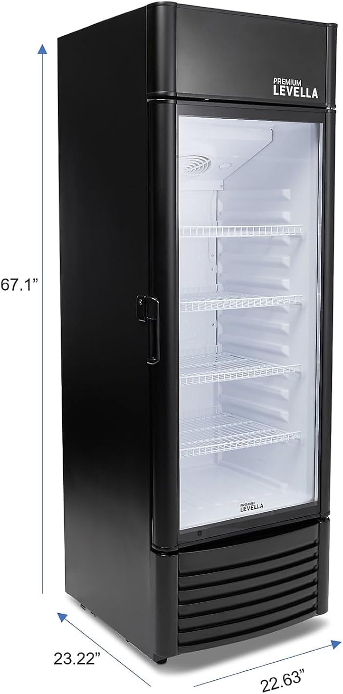 PremiumLevella PRF907DX Glass Door Display Refrigerator 9.0 cu ft Commercial Beverage Cooler Merchandiser With Customizable Lightbox - Black