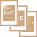 Homeforia 8x12 Picture Frame Wood, High End Natural Oak 8 x 12 Light Wooden Frames with Mat 6 by 8 inch Photo, 8by12 Frame Matted to 6x8 Art, Wall or Tabletop Frame, Tempered Glass, Wall Kit, Set of 3