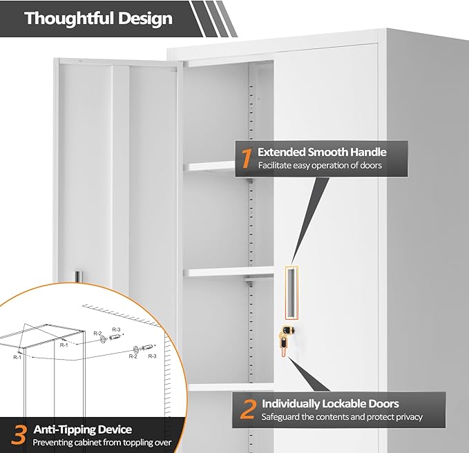 VINGLI Rolling Metal Storage Cabinet with Adjustable Shelves, 71'' Tall Garage Storage Cabinet with Wheels, Locking Tool Cabinets for Home Office Garage Gym School (White)