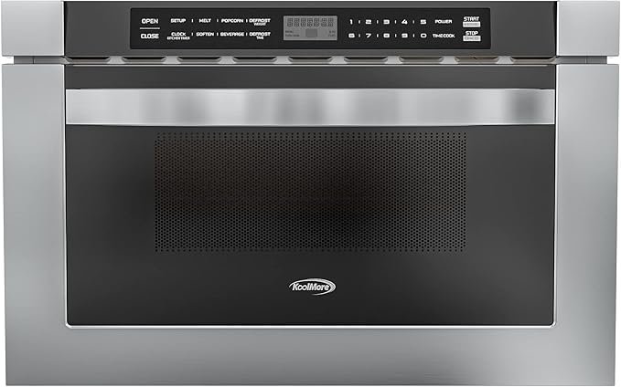 KoolMore 24 Inch Stainless-Steel Microwave Drawer with 1.2 cu. ft. Capacity, 1000W Power with 10 Custom Cooking Levels, Memory, and Timer Functions, Wall-Mounted with Flat Bottom (KM-MD-1SS)