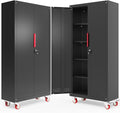 Metal Storage Cabinet with Wheels,71" Garage Cabinets with 4 Adjustable Shelves and Lockable Doors,Black Locking Cabinet Suitable for Garages,Home,Office