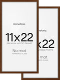 Homeforia 11x22 Newspaper Frame Brown, High End Dark Oak 11 x 22 Picture Frame Wood without Mat, 22x11 Wooden Walnut Poster Frames for Wall, 11 by 22 Display Frames, Tempered Glass, Wall Kit, Set of 2