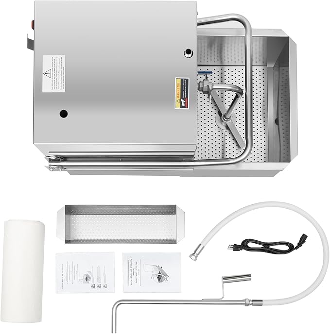 55 L /14.5 Gal Fryer Filter Machine 550W Stainless Steel Commercial Mobile Oil Filtration System, Oil Pump Flow 32L/min, Deep Fryer Oil Filter Cart for Restaurant Supermarket