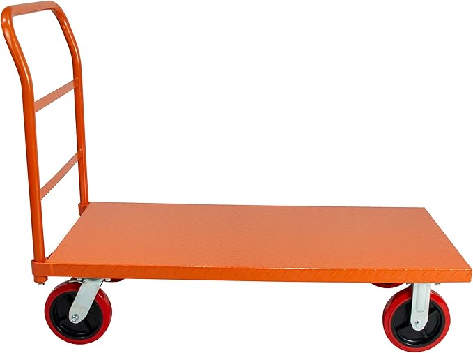 Platform Cart Industrial Dolly Cart 3300LB Heavy Duty 48” x 24” Platform Hand Truck Push Cart Super Heavy Duty Diamond Plate Commercial Flatbed Cart 8'' Moving Swivel Wheels (Orange)