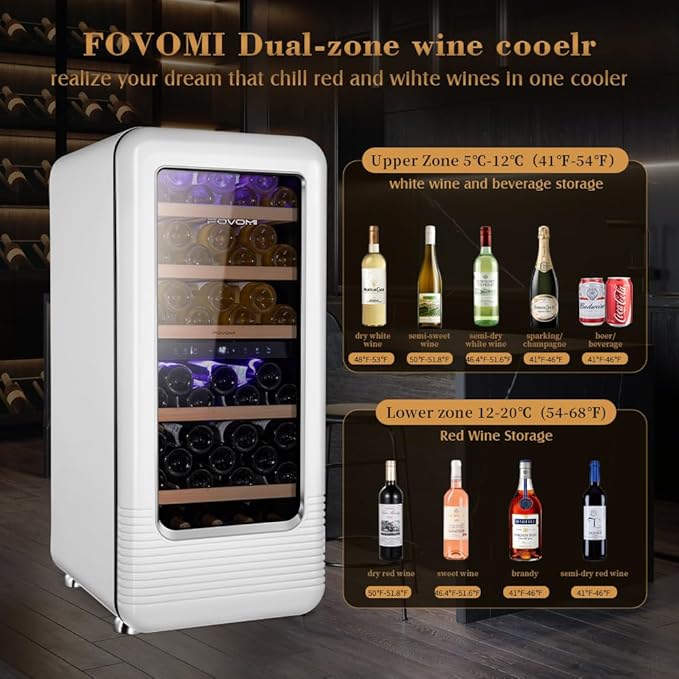 Wine Fridge,91-bottle Wine Cooler Refrigerators Dual Zone Large Wine Beverage Freestanding Cellar,Holds 91bottles (White)