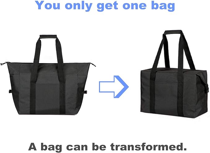 Reusable Insulated Grocery Picnic Cooler Bags with Zipper, Thermal Tote Shopping Bags for Travel, or Lunch, Camping, Beach Food Frozen, Black