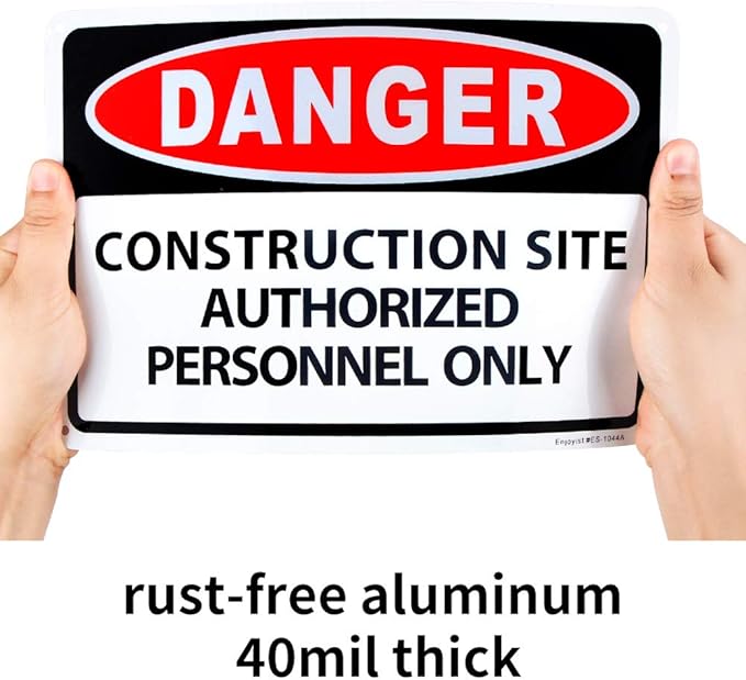 2 Pack Danger - Construction Site Authorized Personnel Only Sign, 10"x 7" .04" Aluminum Sign Rust Free Aluminum-UV Protected and Weatherproof