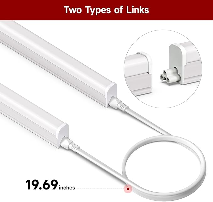 8 Pack T5 LED Shop Light 2FT, 10W, 5000K, 1100LM Super Bright, Linkable Under Cabinet Lighting, Easy Installation Ceiling Fixture for Workshop, Basement, Garage, DIY Projects