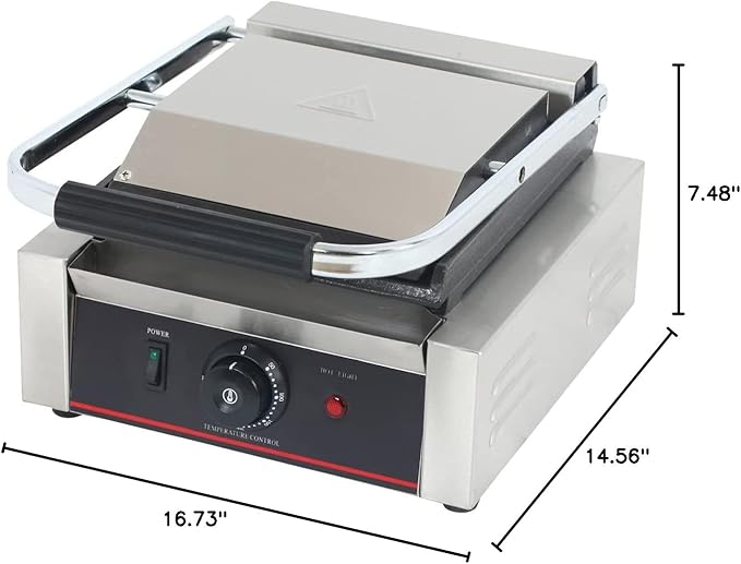 Commercial Panini Press With Grooved Grill Sandwich Maker Machine Electric Contact Grill Single (Single Grooved Top&Bottom)