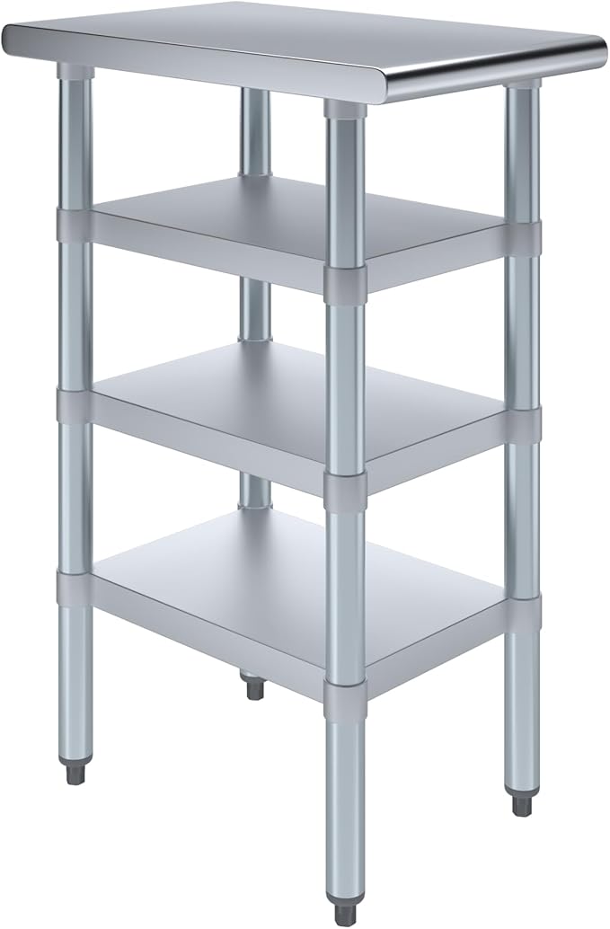 24 in. x 15 in. Stainless Steel Work Table with Three Bottom Shelves | NSF Kitchen Prep Table | Utitly Metal Table
