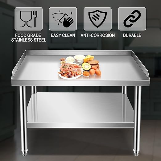 Stainless Steel Equipment Grill Stand Table With Adjustable Storage Undershelf for Hotel, Home, Restaurant Kitchen - 28x24x24"