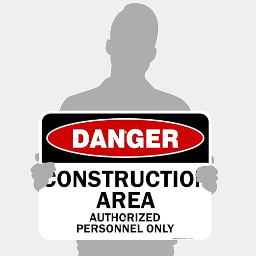 Danger Construction Area Sign, Authorized Personnel Only Sign, 18x24 Inches, Rust Free .063 Aluminum, Fade Resistant, Easy Mounting, Indoor/Outdoor Use, Made in USA